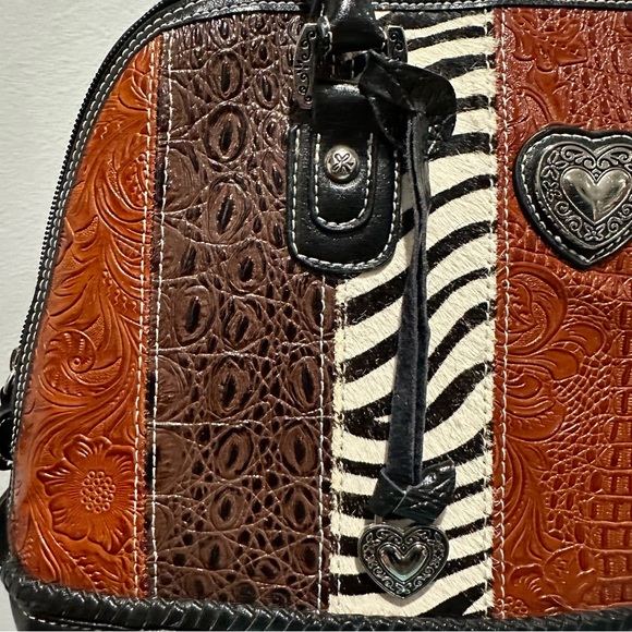 Patchwork Style Handbag Shoulder Bag Brown Black - Picture 2 of 13